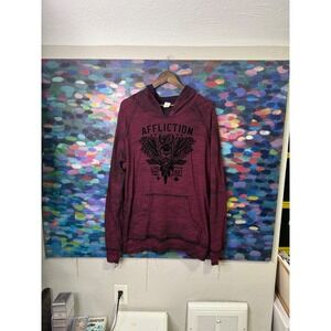 Affliction Mens Graphic Hoodie Long Sleeve Burgundy Eagle Skull Live Fast Size L